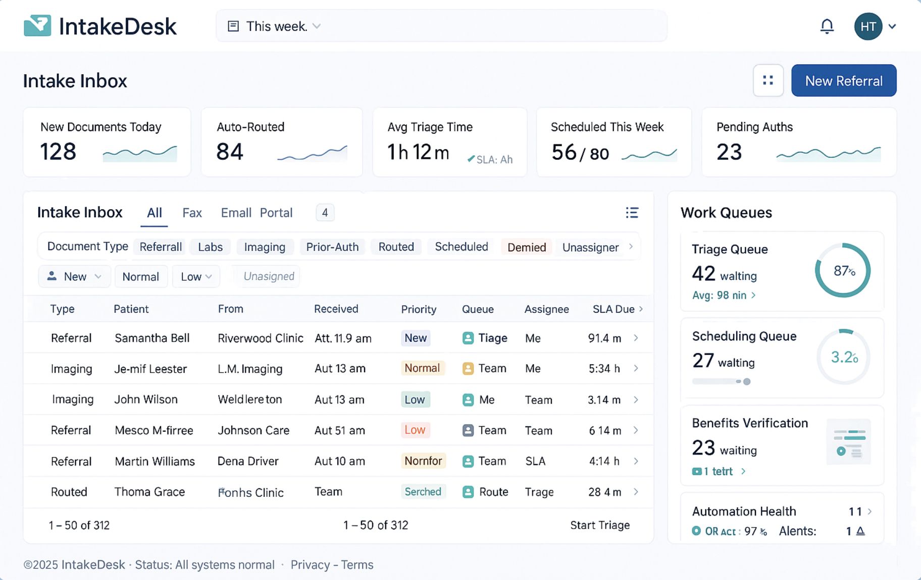 IntakeDesk referral queue